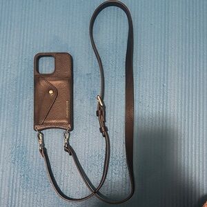 Bandolier Black Pebbled Leather Phone Case with Strap